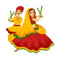 Beautiful cute cartoon couple character illustration for celebrating indian festival of navratri . Man and woman dancing dandiya Royalty Free Stock Photo