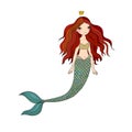 Beautiful cute cartoon mermaid with long hair. Siren. Sea theme.