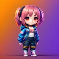 A beautiful cute cartoon otaku girl with brown eyes and pink hair. Blue jacket - Generated by Generative AI