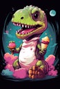 Beautiful Cute dinosaure eating ice cream Generative AI Royalty Free Stock Photo