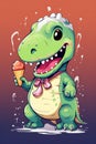 Beautiful Cute dinosaure eating ice cream Generative AI