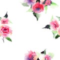 Beautiful cute floral herbal gorgeous magnificent wonderful spring colorful pink and red roses with leaves frame Royalty Free Stock Photo