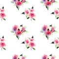 Beautiful cute floral herbal gorgeous magnificent wonderful spring colorful pink and red roses with leaves pattern watercolor Royalty Free Stock Photo