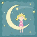 Beautiful cute girl princess sitting on the moon Royalty Free Stock Photo