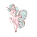 Beautiful cute girl unicorn with long lashes vector hand drawn illustration on white backgtound Royalty Free Stock Photo