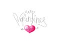 Beautiful cute inscription happy valentines day. Handwritten text. Pink heart with cupid's arrow.
