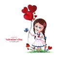 Beautiful cute little kid girl for harts valentines day card background