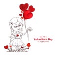 Beautiful cute little kid girl for harts valentines day card background