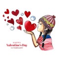 Beautiful cute little kid girl for harts valentines day card background