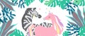 Beautiful cute pink unicorn and zebra. couple of unicorn and zebra in love. isolated image. eps10