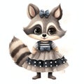 beautiful Cute Raccoon in Polka Dot Dress nursery watercolor with clothes clipart