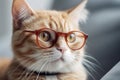 Beautiful cute red cat with glasses. Funny animals. fashion trendy eyes glasses for correcting vision