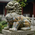 Beautiful of Cute Stone Lion Statue in Traditional Setting Royalty Free Stock Photo