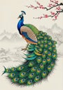 Beautiful of Cute Stunning Peacock with Elegant Tail in Serene Landscape Royalty Free Stock Photo