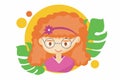 Beautiful cute summer girl - illustration of beautiful red-haired happy girl face, positive face features, teenager winking