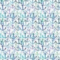 Beautiful cute summer sea fresh marine blue anchors different shapes and colors pattern