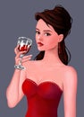 beautiful cute young woman young girl and wine glass in hand , in red dress Royalty Free Stock Photo