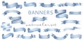 Beautiful cyan blue watercolor banner ribbons set
