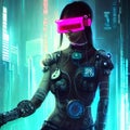 Beautiful cyberpunk woman in neon light. AI