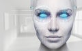 Beautiful cyborg female face with blue eyes. Royalty Free Stock Photo