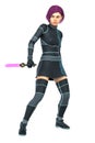 Render of a beautiful young cyber punk woman holding a blade Royalty Free Stock Photo