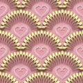 Beautiful 3d love hearts seamless pattern. Vector ornamental pink background. Luxury repeat Deco backdrop. Surface gold ornaments Royalty Free Stock Photo