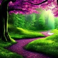 Beautiful 3D Nature and landscape wallpaper, green environment, ambient forest, generative ai