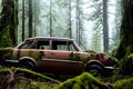 abandoned retro car in a jungle Royalty Free Stock Photo