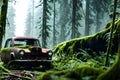 abandoned retro car in a jungle Royalty Free Stock Photo