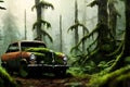 abandoned retro car in a jungle Royalty Free Stock Photo