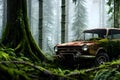 abandoned retro car in a forest Royalty Free Stock Photo