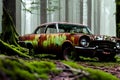abandoned retro old car in a forest