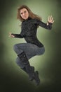 Beautiful 3D woman in jumping urban fantasy pose