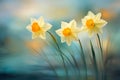 beautiful daffodils with blurry background generative ai