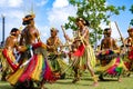 Traditional dance ceremony, Yap Island, Federated States of Micronesia. Teens dancing in raffia costumes, West Pacific Islands