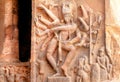Beautiful dance of Shiva lord in the 6th century Hindu temple of India. Architecture with carved walls in Badami