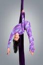 Beautiful dancer on aerial silk, aerial contortion, aerial ribbons, aerial silks, aerial tissues, fabric