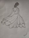 Beautiful dancing girl sketch made pensil on white paper