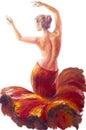 Beautiful dancing woman in red. Oil painting. Royalty Free Stock Photo