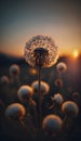 Beautiful dandelion flower on the background of a sunset.