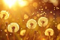 Beautiful dandelion flower with shallow focus in springtime, natural spring background. Blooming meadow