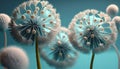 beautiful dandelions on the blue background