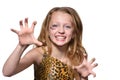 Beautiful and dangerous young girl tigress Royalty Free Stock Photo