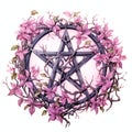 beautiful dark gray pentagram with leaves and flowers clipart illustration