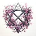 beautiful dark gray pentagram with leaves and flowers clipart illustration