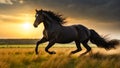 Beautiful dark horse runs in nature