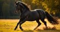 Beautiful dark horse runs in nature freedom energy elegance