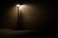 Beautiful and dark lonely street lamp illuminating dark place at night