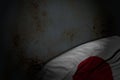 Beautiful independence day flag 3d illustration - dark picture of Japan flag with large folds on rusty metal with empty place for