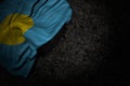 Pretty celebration flag 3d illustration - dark illustration of Palau flag with large folds on dark asphalt with free space for